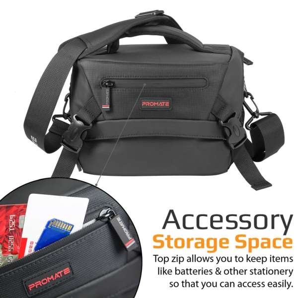 Promate Arco-L Compact SLR Camera bag with Adjustable Compartment Black