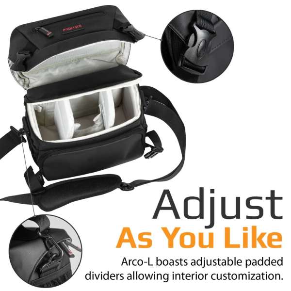 Promate Arco-L Compact SLR Camera bag with Adjustable Compartment Black
