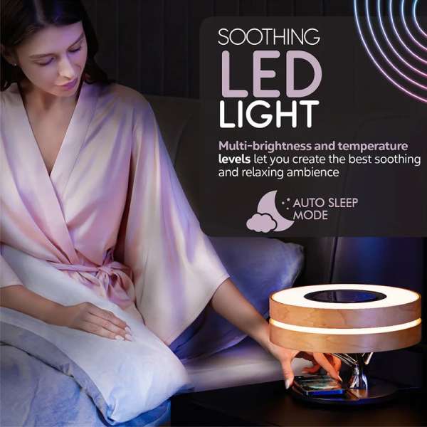 Promate Mirth 3-in-1 Contemporary Designed Wireless Speaker with Desk Lamp and Wireless Charger Wood