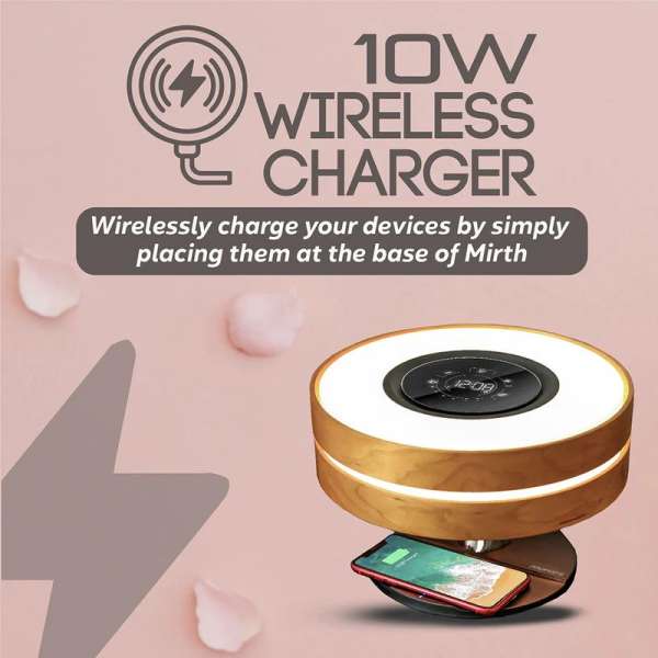 Promate Mirth 3-in-1 Contemporary Designed Wireless Speaker with Desk Lamp and Wireless Charger Wood