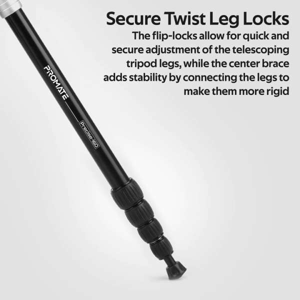 Promate Precise-160 Premium Professional Anodized Aluminum Travel Tripod Black