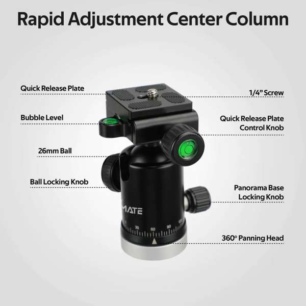 Promate Precise-160 Premium Professional Anodized Aluminum Travel Tripod Black
