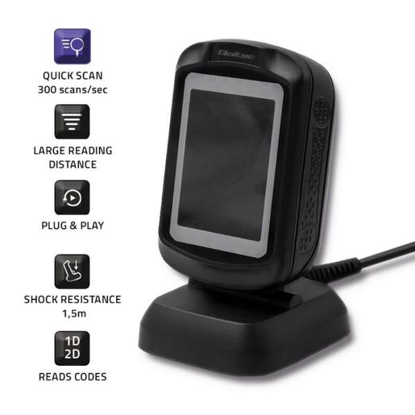 Qoltec Desktop QR & Barcode Lézer vonalkódolvasó USB Black