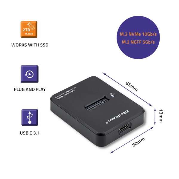 Qoltec USB3.1 M.2 SATA/NVMe Docking Station Enclosure Black