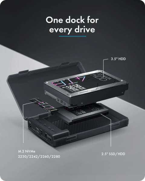 Raidsonic IB-3882MSCL-CU31 Clone and DockingStation for M.2 NVMe SSD and 2.5"/3.5" SATA SSD/HDD Black
