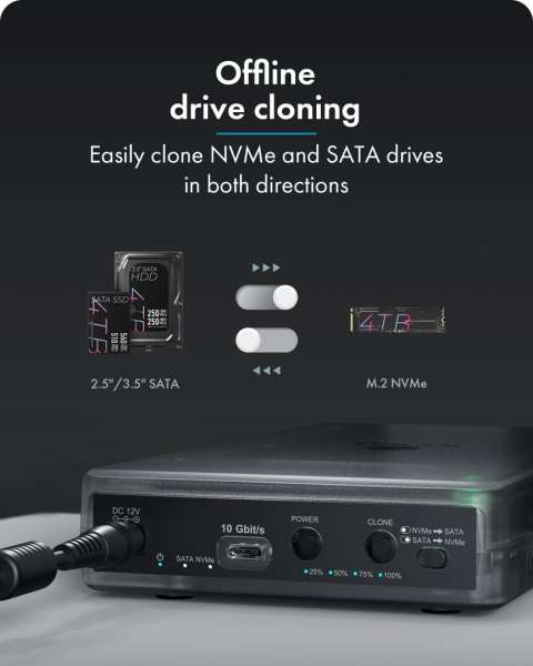 Raidsonic IB-3882MSCL-CU31 Clone and DockingStation for M.2 NVMe SSD and 2.5"/3.5" SATA SSD/HDD Black