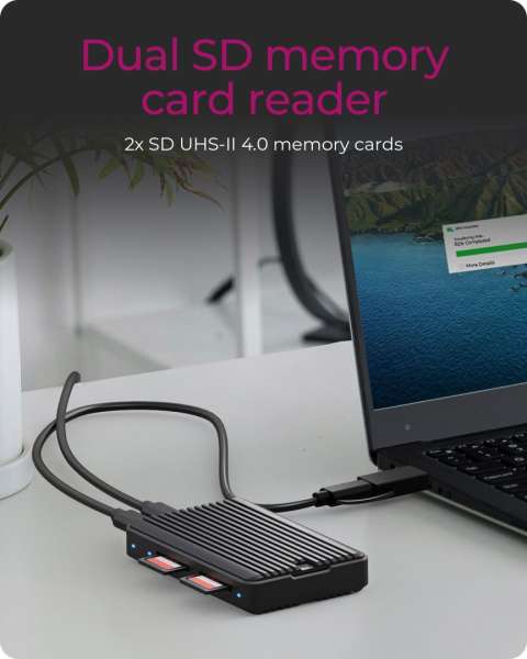 Raidsonic IcyBox IB-CR602M-C31 M.2 SSD Enclosure for M.2 NVMe & SATA SSD with dual SD 4.0 card reader