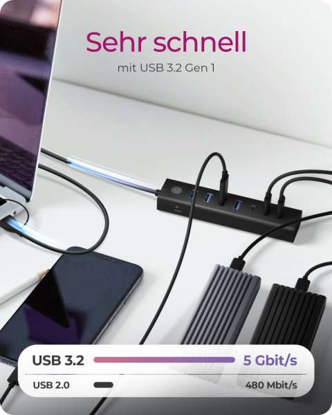 Raidsonic IcyBox IB-HUB1737-C3 7-portos USB3.2 HUB Black