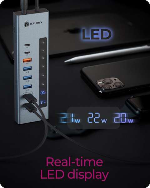 Raidsonic IcyBox IB-HUB1742CR-C2PD 11-portos USB3.2 HUB Black