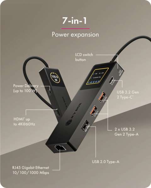 Raidsonic Spade Dock 4038 7-in-1 DockingStation with LCD-Display and PD 100 W