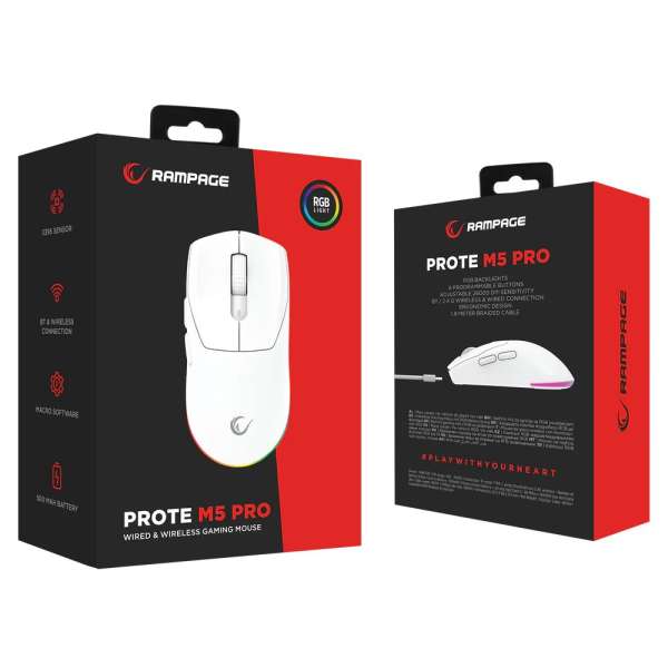 Rampage Prote M5 Pro Wired/Wireless Gaming Mouse White