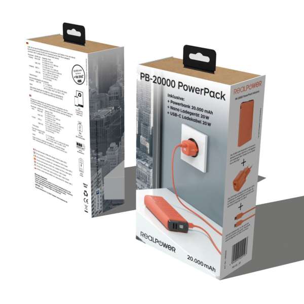 Realpower PB-20000 Startseite 20000mAh PowerBank Orange
