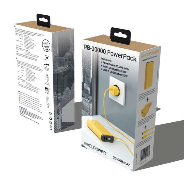 Realpower PB-20000 Startseite 20000mAh PowerBank Yellow