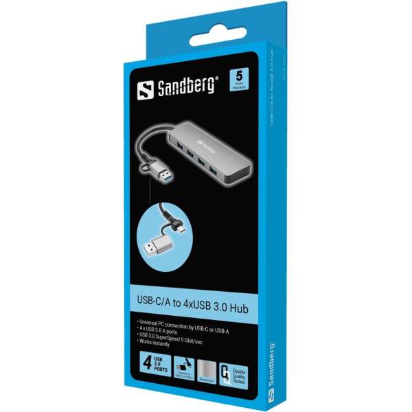 Sandberg 4-portos USB3.0 HUB Silver