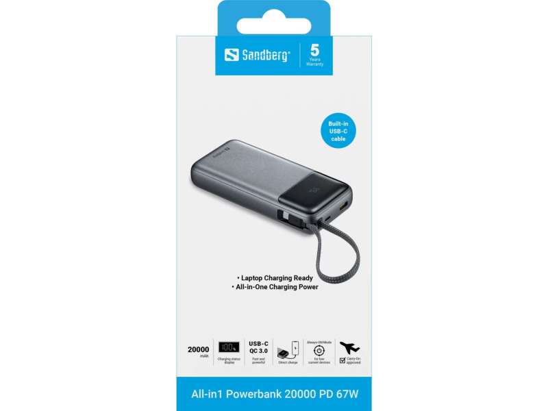 Sandberg All-in1 PD67W 20000mAh Powerbank Blue