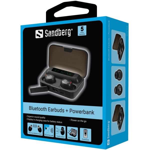 Sandberg Bluetooth Headset Earbuds + Powerbank Black