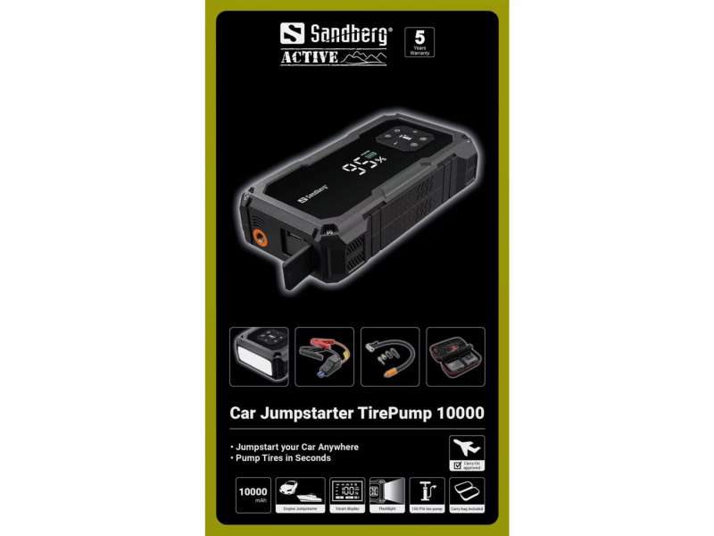 Sandberg Car Jumpstarter TirePump 10000mAh PowerBank Black