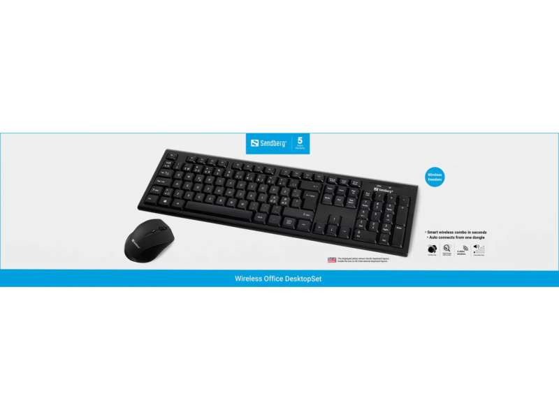 Sandberg Office DesktopSet INT Wireless Keyboard Combo Black HU