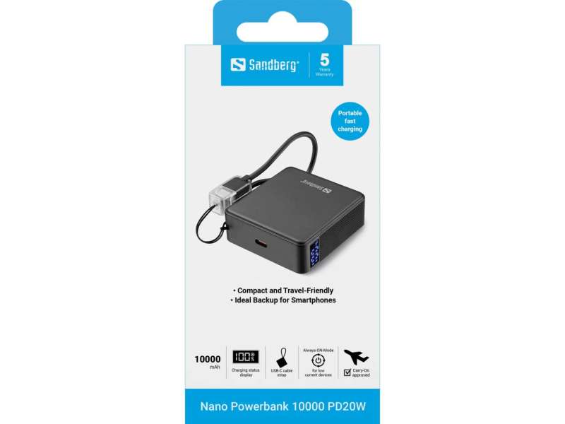 Sandberg PD20W 10000mAh PowerBank Black