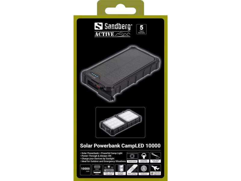 Sandberg Solar CampLED 10000mAh Powerbank Black