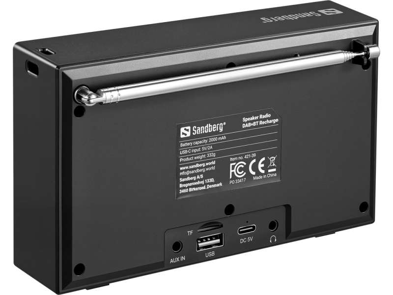 Sandberg Speaker Radio DAB+BT Recharge Black