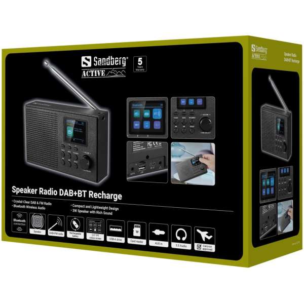 Sandberg Speaker Radio DAB+BT Recharge Black