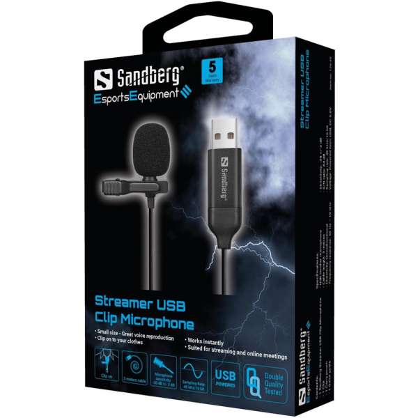 Sandberg Streamer USB Clip Microphone Black