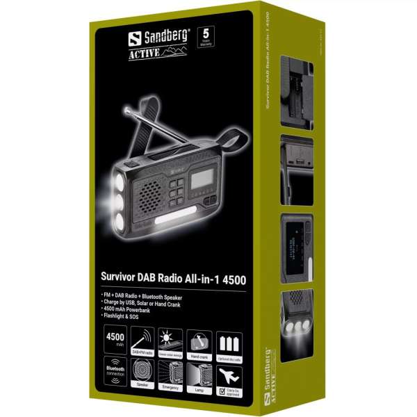 Sandberg Survivor DAB Radio All-in-1 Black