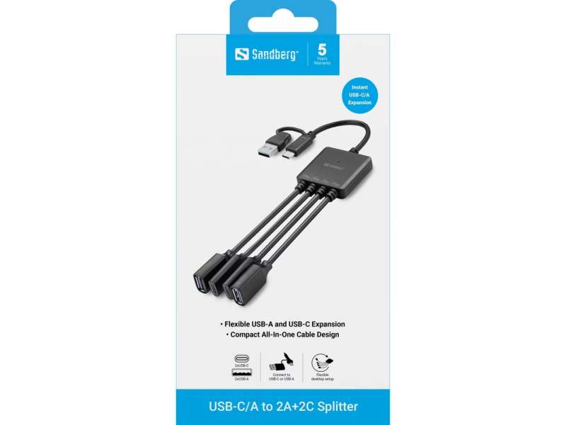 Sandberg USB-C/A to 2A+2C Splitter Black