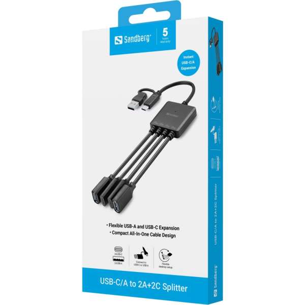 Sandberg USB-C/A to 2A+2C Splitter Black