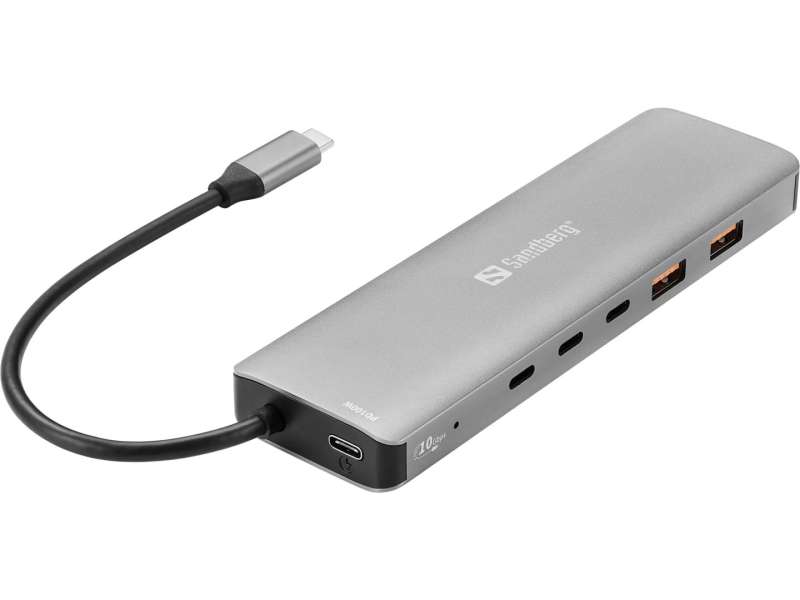 Sandberg USB-C to 5xUSB-C+2xUSB-A 100W Grey