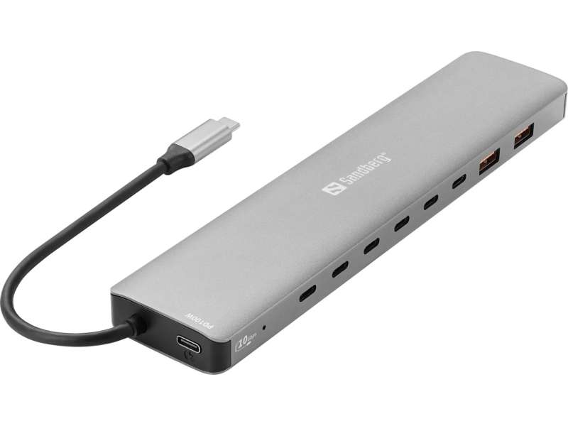 Sandberg USB-C to 8xUSB-C+2xUSB-A 100W Grey