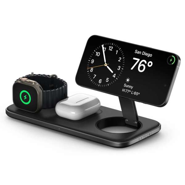 Satechi Qi2 Trio Wireless Charging Pad with Type A/C/G plugs Space gray