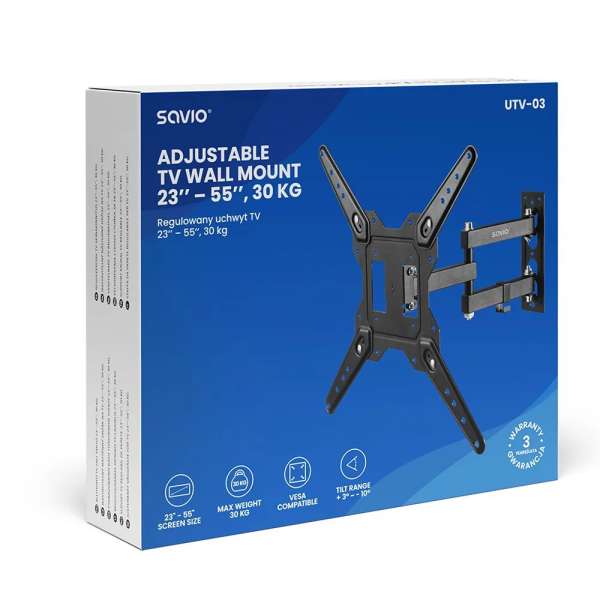 Savio Adjustable TV wall mount 23″ – 55″ Black