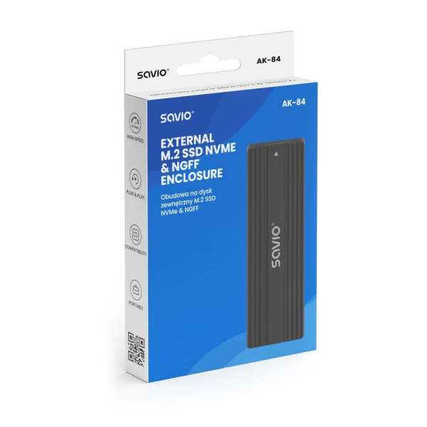 Savio AK-84 External M.2 SSD NVMe & NGFF enclosure Black