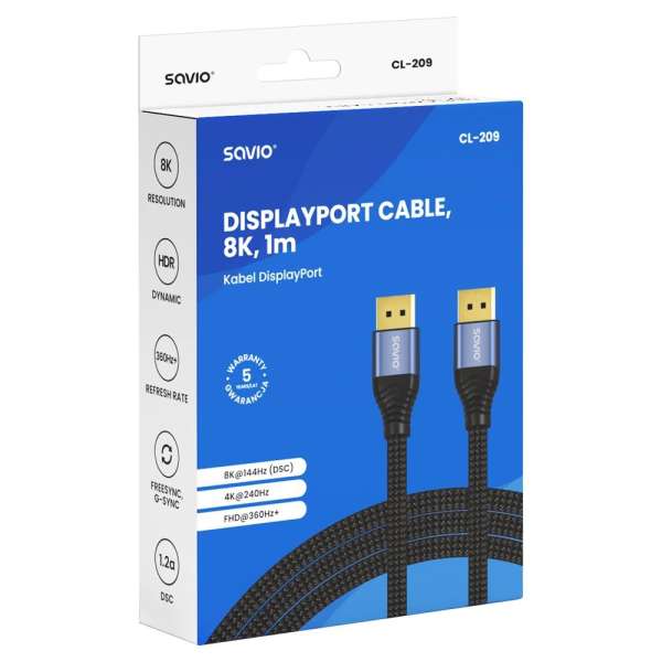Savio CL-209 DisplayPort 8K cable 1m Black