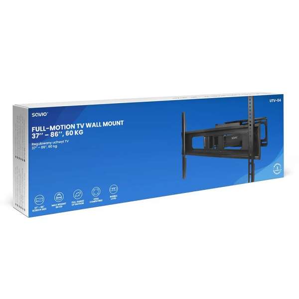 Savio Full-motion TV wall mount 37″ – 86″ 60kg Black