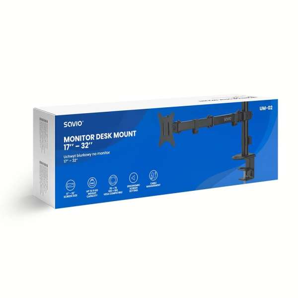 Savio UM-02 Monitor desk mount 17"-32" Black