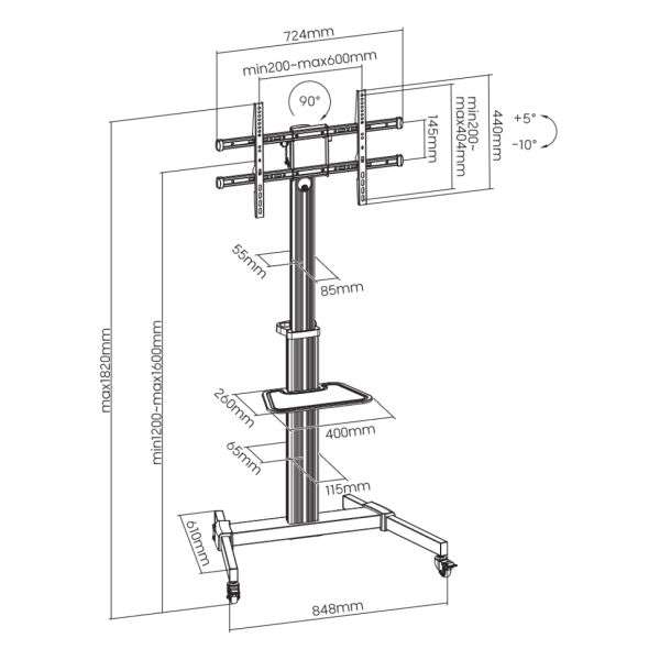 SBOX FS-444 Floor Mobile Mount 37"-86" Silver/Black