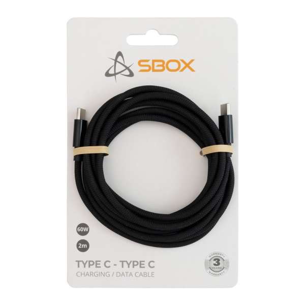 SBOX Type-C to Type-C 60W Charge and sync cable 2m Black