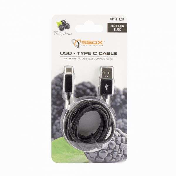 SBOX USB Male -> TYPE-C Male cable 1,5m Black