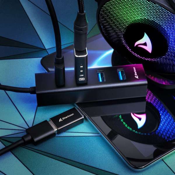 Sharkoon 4-portos USB3.2 HUB Aluminium Black