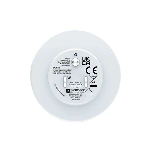 SKROSS Európába utazóknak földelt USA Adapter White