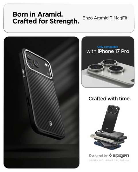 Spigen Enzo Aramid T case for iPhone 17 Pro Black Silver
