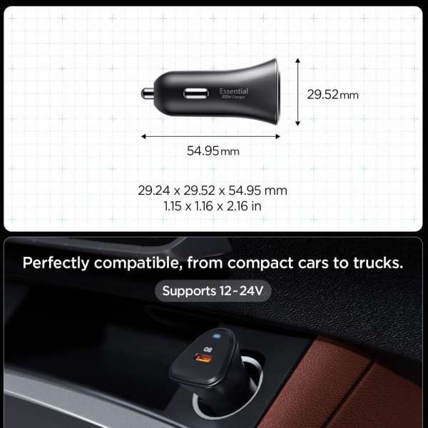 Spigen Essential 30W Car Charger EV301 Black