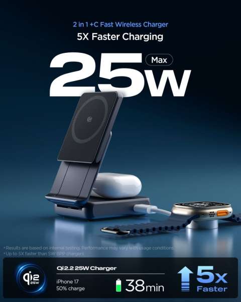 Spigen Essential MagSafe 2-in-1+C Wireless Charger Black