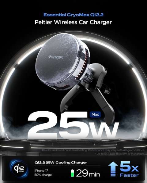 Spigen Essential Qi2.2 25W Hook Car Mount Black