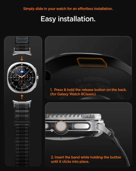 Spigen Fabric Band for Samsung Galaxy Watch 8 46mm/44mm/40mm Black