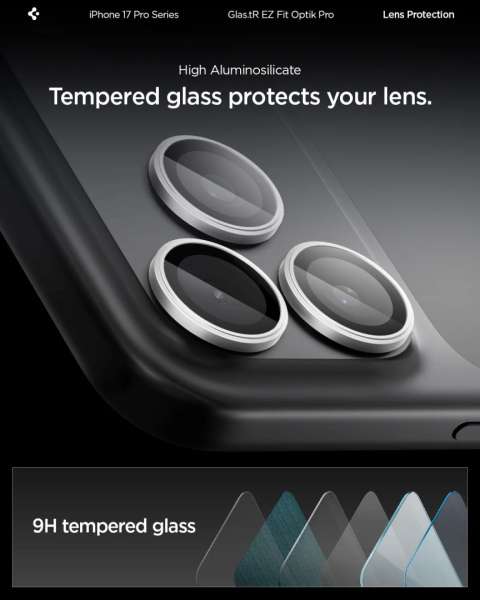 Spigen Glass tR EZ Fit Optik Pro 2 Pack for iPhone 17/16/15/14 Pro / 17/16/15/14 Pro Max Silver