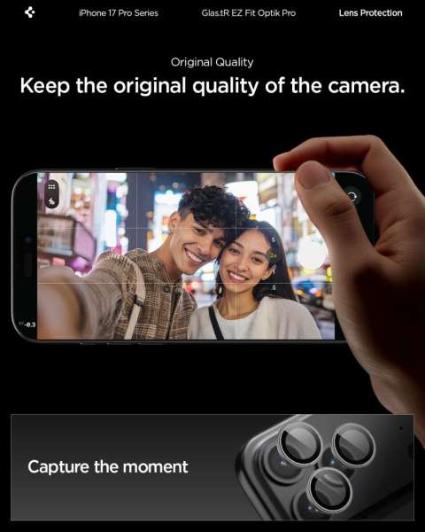 Spigen Glass tR EZ Fit Optik Pro for iPhone 17/16/15/14 Pro / 17/16/15/14 Pro Max 2 Pack Gray